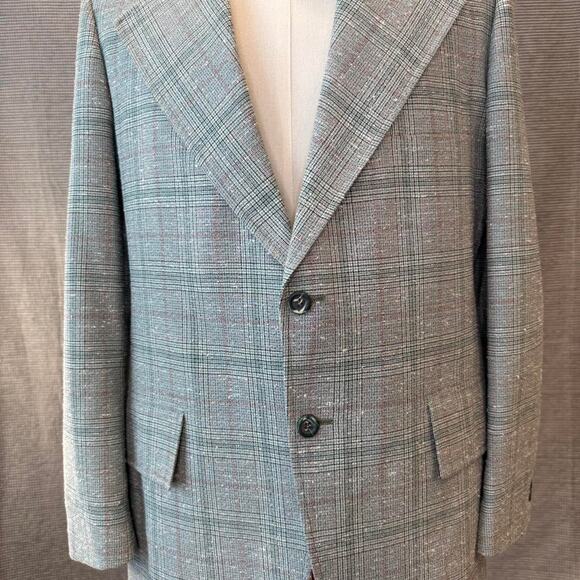 Tan and green plaid men's blazer - Picture 2 of 7